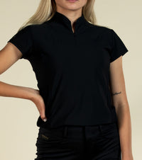 WOMEN'S LADIES GOLF POLO TOP BLACK FOUR-WAY STRETCH